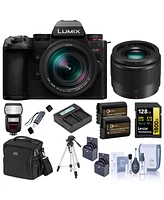 Panasonic Lumix G9II Mirrorless Camera with Lumix G Leica Dg 12-60mm f/2.8-4 Lens and 25mm f/1.7 Lens, Bundle with Zoom R2 Flash, 128GB Memory Card, 2