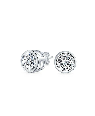 Bling Jewelry Simple Classic Bezel Set Cubic Zirconia Aaa Cz Round Solitaire Stud Earrings For Women Rose Gold Plated .925 Sterling Silver 5MM