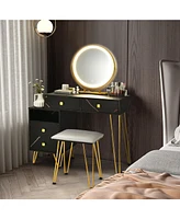 Modern Dressing Table with Storage Cabinet-Black