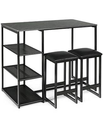 3 Pieces Dining Set with Rectangular Faux Marble and 3 Metal Storage Shelves