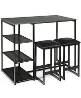 3 Pieces Dining Set with Rectangular Faux Marble and 3 Metal Storage Shelves