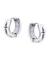 Bling Jewelry Set of 2 Angel Wings Huggie Hoop Kpop Earrings Black Silver Tone Stainless Steel