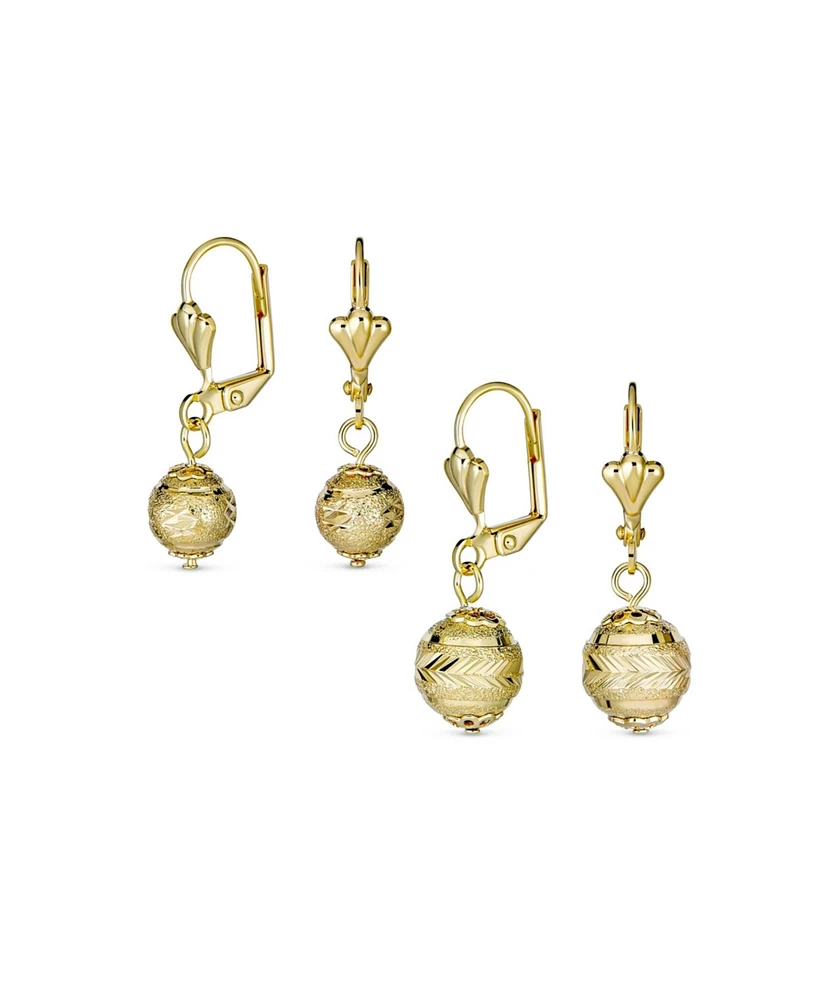 Bling Jewelry Set of 2 Elegant Drop Ball Earrings Gold Plated Lightweight 6MM & 10MM