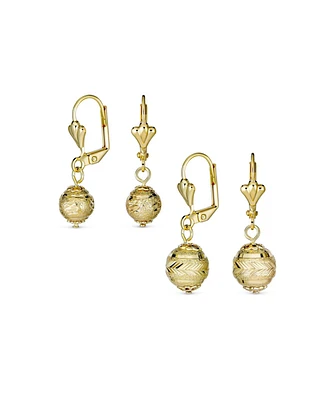 Bling Jewelry Set of 2 Elegant Drop Ball Earrings Gold Plated Lightweight 6MM & 10MM