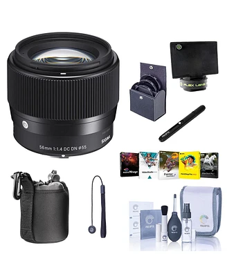 Sigma 56mm f/1.4 Dc Dn Contemporary Lens for Micro Four Thirds, Bundle with Filter Kit, Cleaning Kit, Pc Software Kit, Lens Cap Tether, Lens Cleaner,