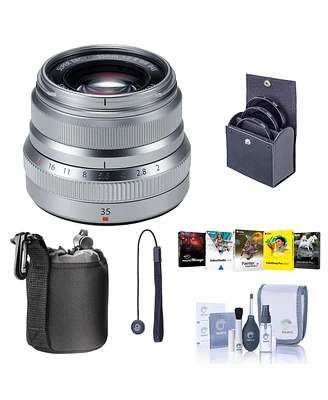 Fujifilm Xf 35mm f/2 R Wr Lens, Silver, Bundle with 43mm Filter Kit, Lens Case, Cleaning Kit, Lens Cap Tether