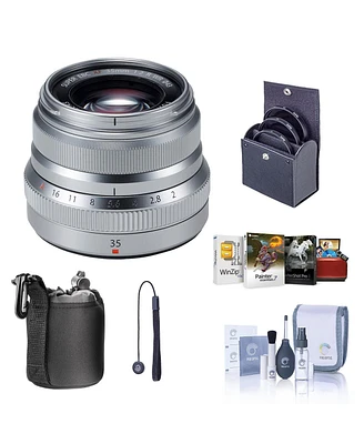 Fujifilm Xf 35mm f/2 R Wr Lens, Silver, Bundle with 43mm Filter Kit, Lens Case, Cleaning Kit, Lens Cap Tether, Mac Software Kit