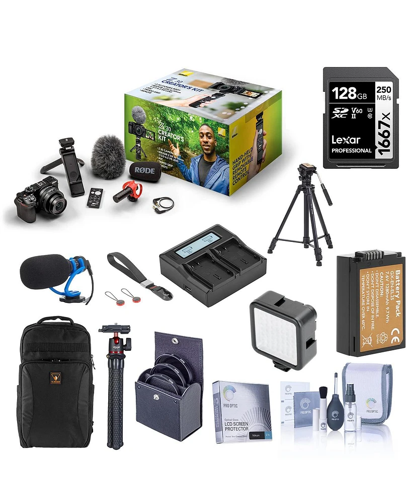 Nikon Z 30 Mirrorless Camera Creator's Kit, Bundle with 128GB Memory Card, Backpack, En-EL25 Battery, Dual Smart Charger, Charger Plate, Video Tripod,