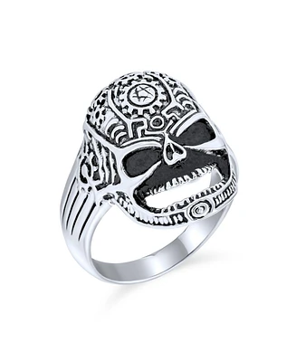 Bling Jewelry Large Gothic Day Of Dead Caribbean Pirate Skull Head Signet Ring Silver Tone Stainless Steel