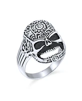 Bling Jewelry Large Gothic Day Of Dead Caribbean Pirate Skull Head Signet Ring Silver Tone Stainless Steel