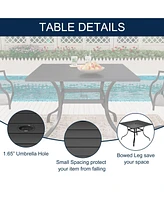 Piece Metal Patio Outdoor Dining Set with Square Table with 1.65 in. Umbrella Hole and Swivel Chairs