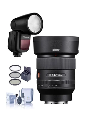Sony Fe 35mm f/1.4 Gm Lens, Bundle with Flashpoint Zoom Li-on X R2 Ttl Flash, 67mm Filter Kit, Cleaning Kit