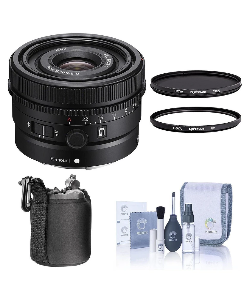 Sony Fe 24mm f/2.8 G Lens for Sony E, Bundle with Hoya Nxt Plus 49mm Uv+Cpl Filter Kit, Cleaning Kit, Lens Pouch
