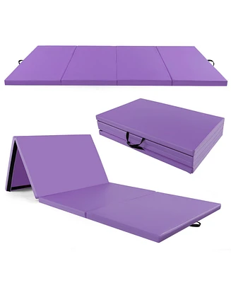 4-Panel Pu Leather Folding Exercise Mat with Carrying Handles-Purple