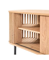 LuxenHome Light Oak Finish Engineered Wood 2-Door and Open Storage 71-Inch Wide Tv Console