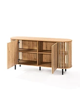 LuxenHome Light Oak Finish Engineered Wood 2-Door 58-Inch Wide Buffet Cabinet
