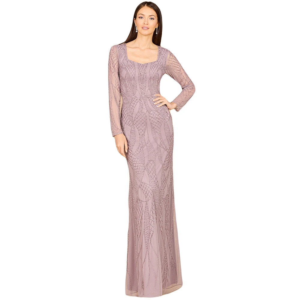 Lara Women's V Neck Beaded Long Sleeve Dress