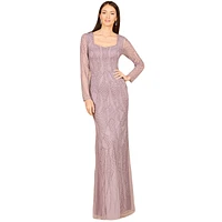 Lara Women's V Neck Beaded Long Sleeve Dress