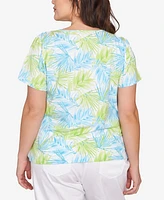 Hearts Of Palm Plus Short Sleeve Leaf Print Top