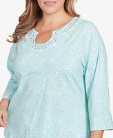Hearts Of Palm Plus Three Quarter Sleeve Embellished Top
