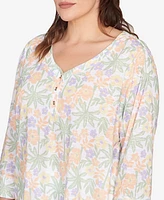 Hearts Of Palm Plus Three Quarter Sleeve Drawstring Top