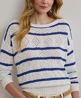 Lauren Ralph Women's Striped Pointelle Cotton-Blend Sweater