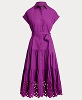 Lauren Ralph Women's Eyelet Broadcloth Tiered Shirtdress