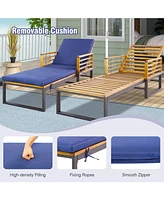 2PCS Patio Cushioned Chaise Lounge Chair Adjustable Reclining Lounger