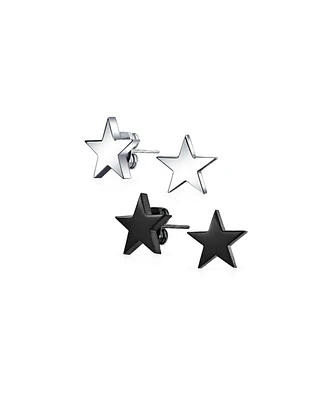Bling Jewelry Set of 2 Patriotic Celestial Rock Star Stud Earrings Black Plated Steel 10MM