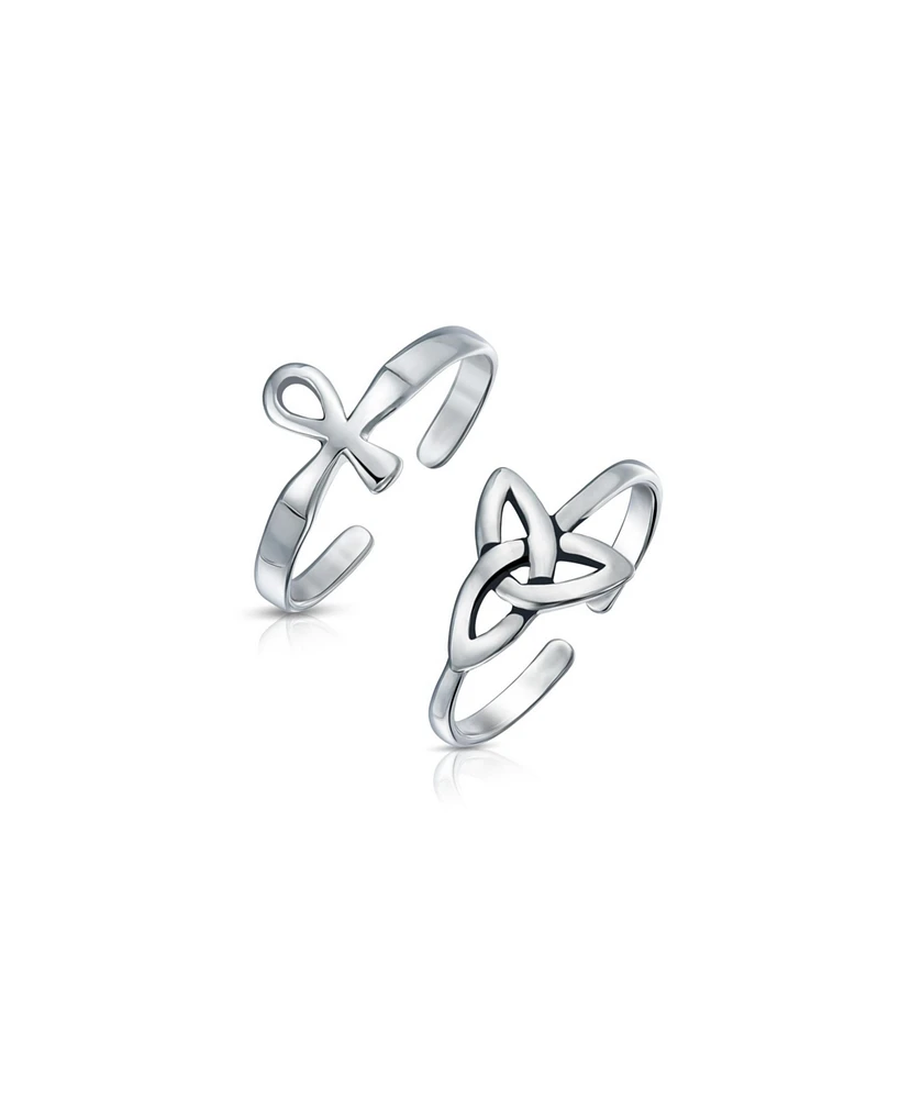 Bling Jewelry Set of 2 Egyptian Ankh Cross and Celtic Trinity Knot Midi Toe Ring Silver