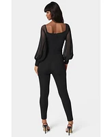 Bebe Women's Printed Mesh Off Shoulder Catsuit