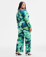 Nina Parker Trendy Plus Long-Sleeve Ring-Detail Jumpsuit