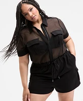 Nina Parker Trendy Plus Mesh Utility Romper