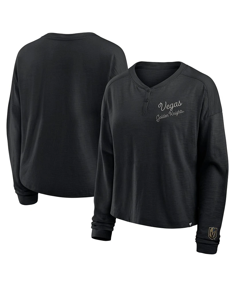 Fanatics Women's Black Vegas Golden Knights Oversized All Out Effort Long Sleeve Henley T-Shirt