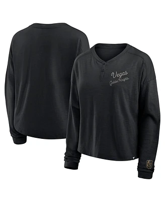 Fanatics Women's Black Vegas Golden Knights Oversized All Out Effort Long Sleeve Henley T-Shirt
