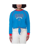 Wear By Erin Andrews Women's Light Blue/Red Houston Oilers Tie-Front Long Sleeve Top