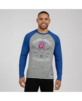 Fanatics Men's Heather Gray Atlanta Braves Raw Edge Raglan Long Sleeve Baseball T-Shirt
