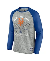Fanatics Men's Heather Gray New York Mets Raw Edge Raglan Long Sleeve Baseball T-Shirt