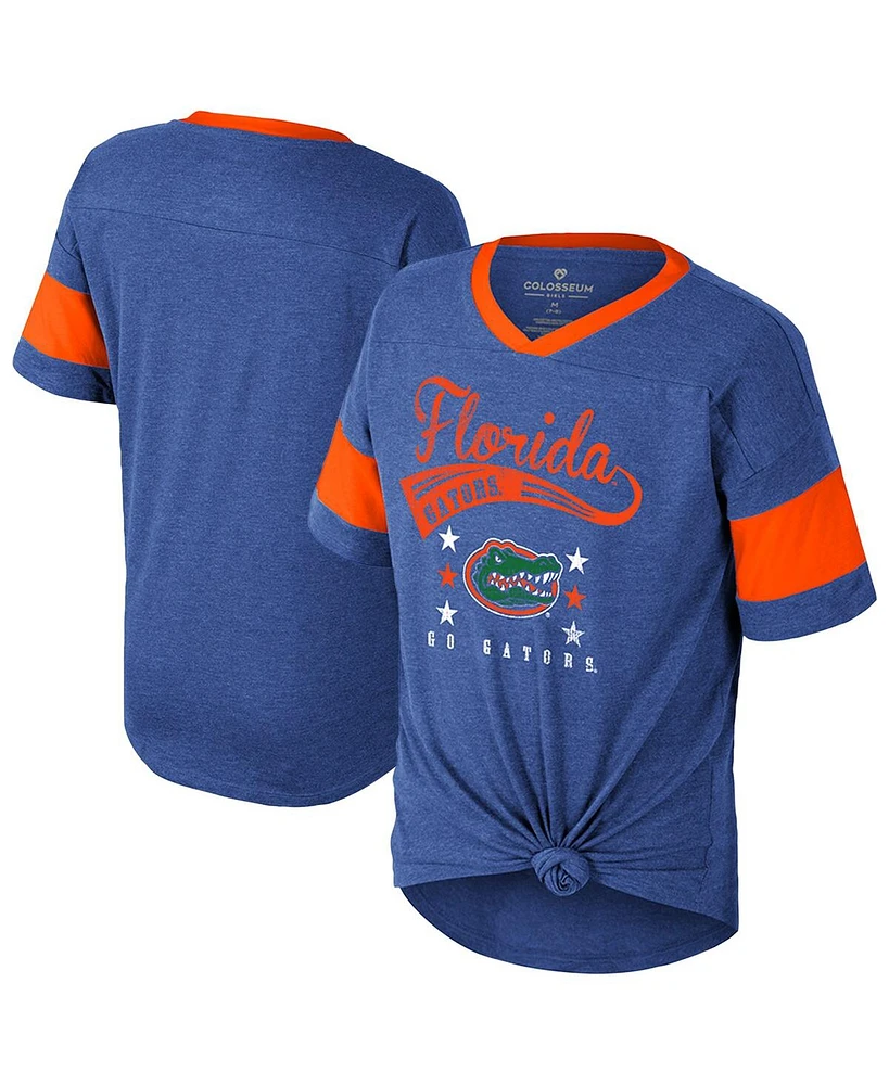 Colosseum Big Girls Royal Florida Gators Frontier Tie Front T-Shirt