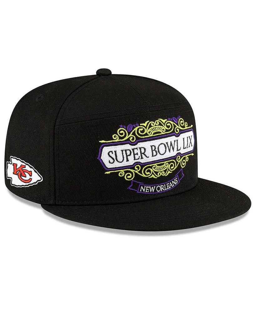 New Era Men's Black Kansas City Chiefs Super Bowl Lix Tarmac Split Panel 9FIFTY Snapback Hat