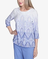 Alfred Dunner Petite Santa Fe Ombre Medallion Printed Top