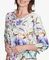 Alfred Dunner Petite Santa Fe Tropical Floral Border Top