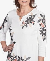 Alfred Dunner Petite Natural Instinct Earthy Floral Embroidered Textured Top