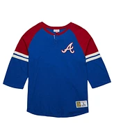 Mitchell & Ness Men's Royal Atlanta Braves Cooperstown Collection Legendary Raglan Slub Henley 3/4-Sleeve T-Shirt