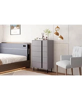 Bedside table with five drawers, side table with adjustable feet, grey wooden end table, suitable for bedrooms, living rooms, offices