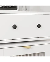 Robot-style bedside table with rotatable head, side table with glass doors, white wooden end table, suitable for bedrooms, living rooms, offices