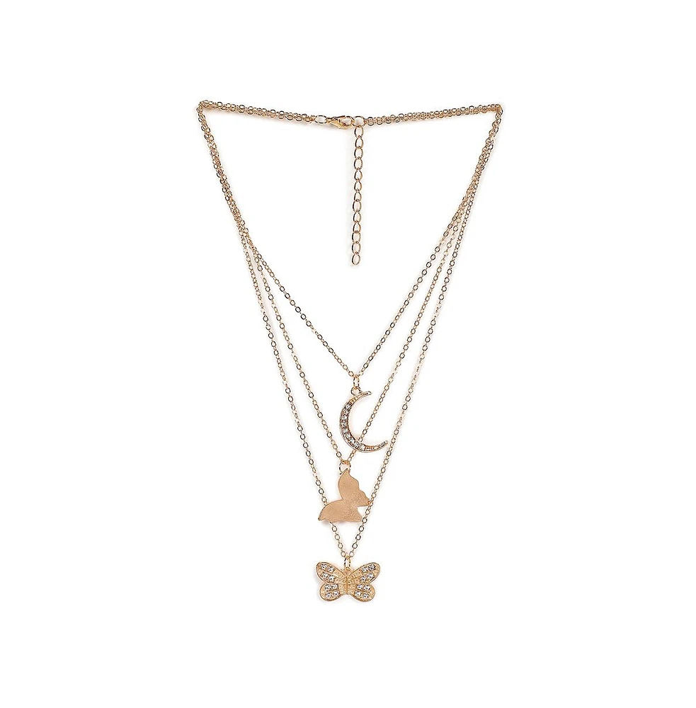 Sohi Women's Gold Plated Designer Stone Multi-Layer Necklace