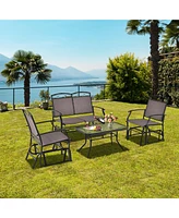 4pcs Patio Glider Set Single Swing Rocking Chair Heavy-Duty Metal Frame Outdoor