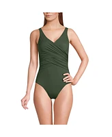 Lands' End Women's Slender Suit Wrap One Piece Swimsuit