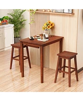 3-Piece Bar Table Set with Pub Table and 2 Saddle Stools